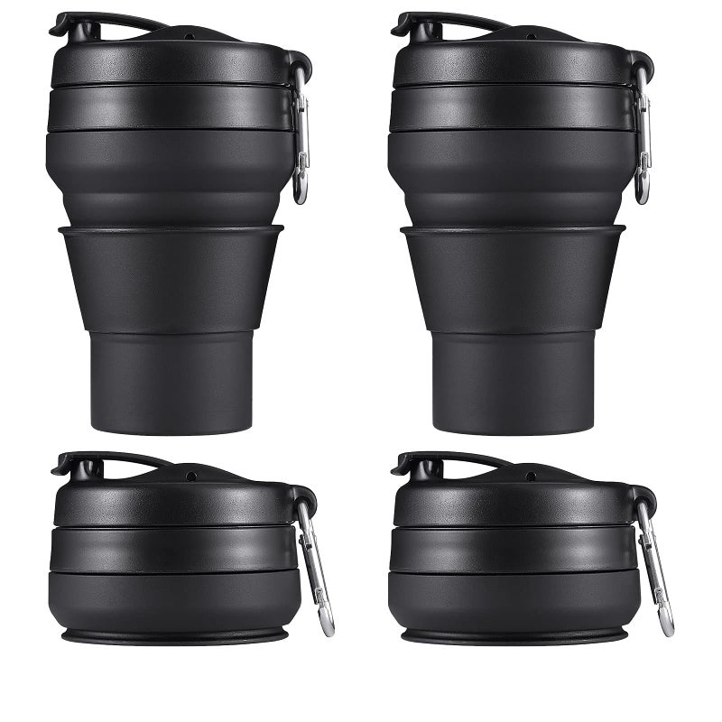 EASYXQ 2PACK Collapsible Coffee Cup  20 OZ 600ml Silicone Folding Camping Mug  Leak Proof BPA Free Portable Sport Bottle with Lids for hiking  Microwave & Dishwasher Safe (Black) - Image 1
